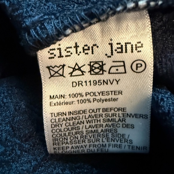 Sister Jane Navy Blue Balloon Sleeve Embroidered Dress Size XS - Picture 9 of 12